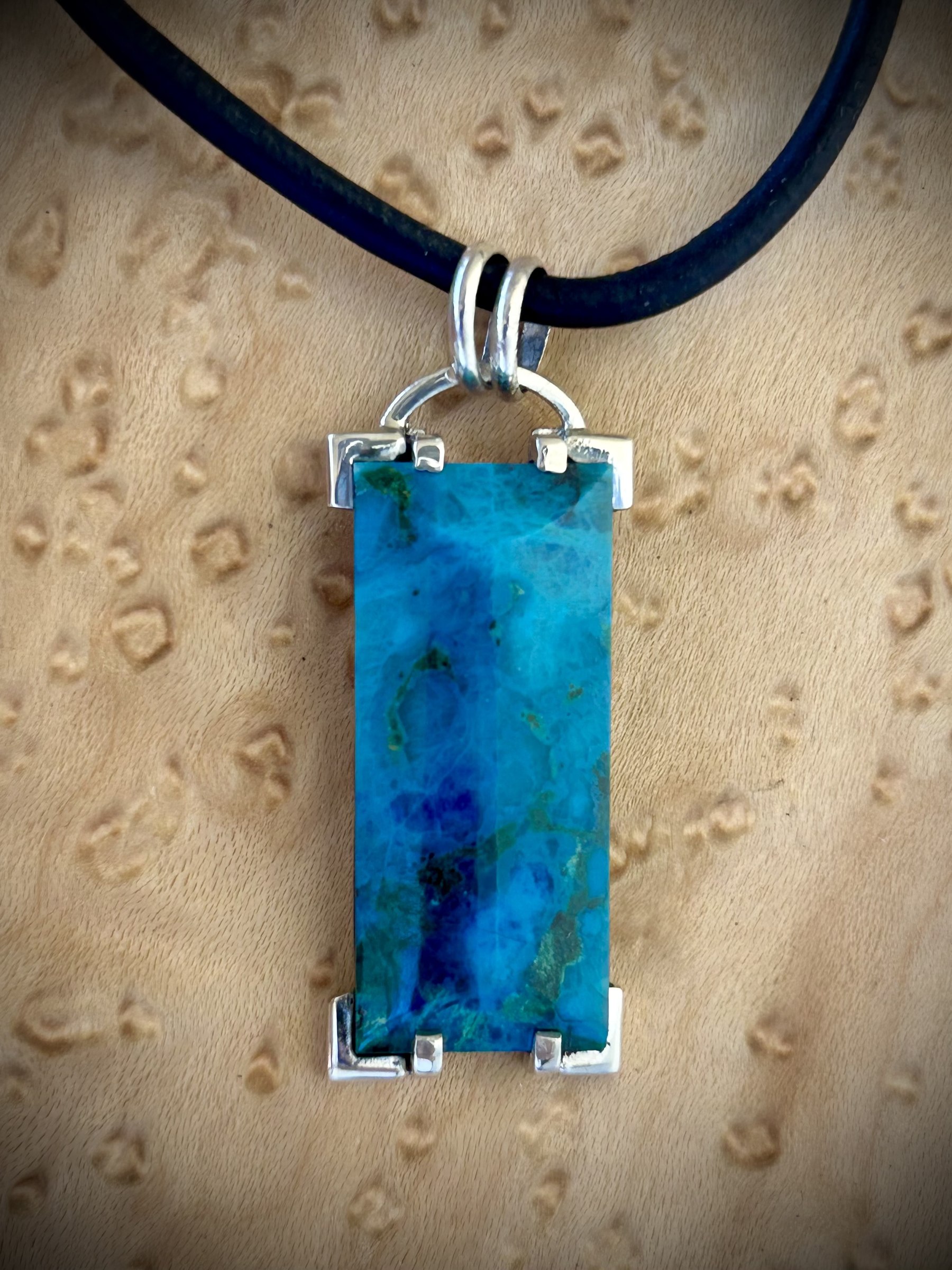 Silicated chrysacolla in a contemporary sterling setting view 2